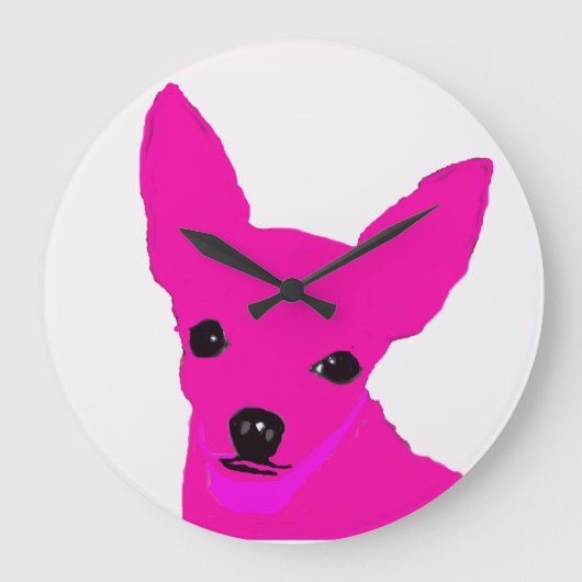 Pink Chihuahua Clock Grote Klok (Voorkant)