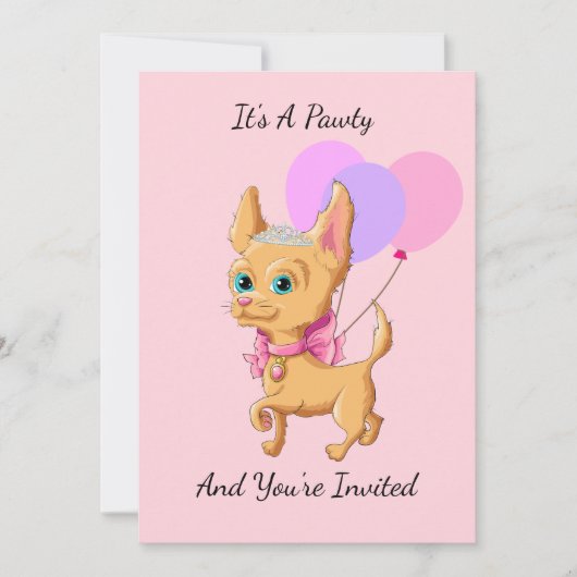 Pink Chihuahua Princess Birthday Party Kaart (Voorkant)