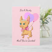Pink Chihuahua Princess Invitations de fête d'anni (Debout devant)