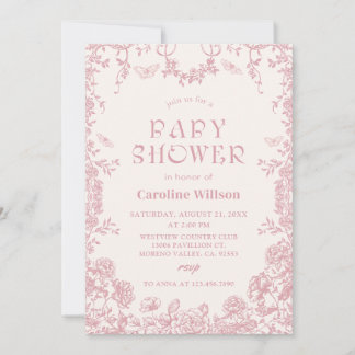 Pink Chinoiserie baby shower Invitation Kaart