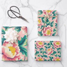Pink Chinoiserie Floral Inpakpapier Vel