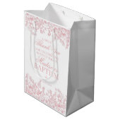 Pink Chinoiserie Vintage Floral Baptism Favors Medium Cadeauzakje (Achterkant Gekanteld)