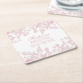 Pink Chinoiserie Vintage Floral Bridal Shower Vierkante Kartonnen Onderzetter (Schuin)