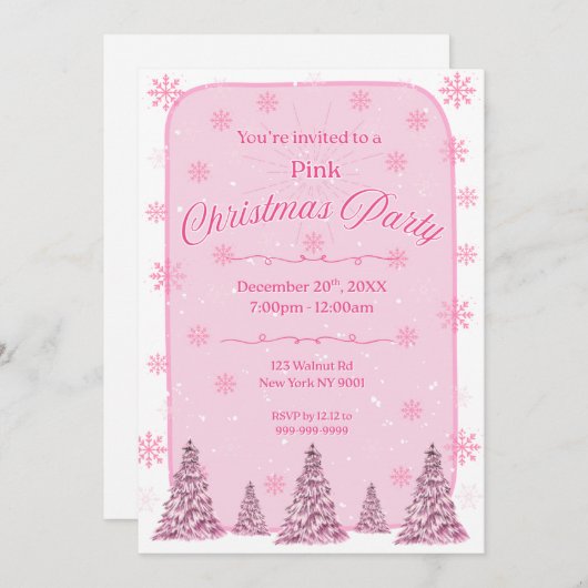 Pink Chirstmas Party Invitation (Devant / Derrière)