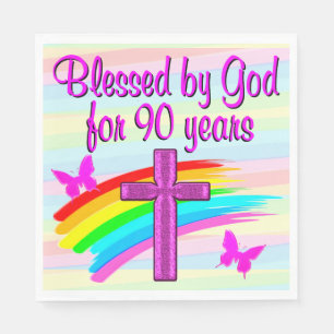 PINK CHRISTELIJK 90E BIRTHDAY PAPIER NAPKINS SERVET