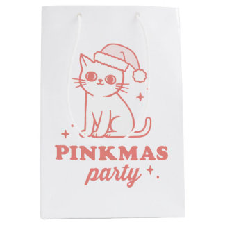 Pink Christmas aesthetic pinkmas party cat Medium Cadeauzakje