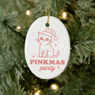 Pink Christmas aesthetic pinkmas party girly cat Keramisch Ornament