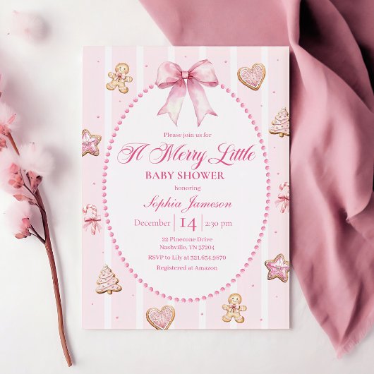 Pink Christmas Baby Shower Invitation