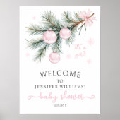 Pink Christmas Baby Shower Welcome Sign Poster (Devant)