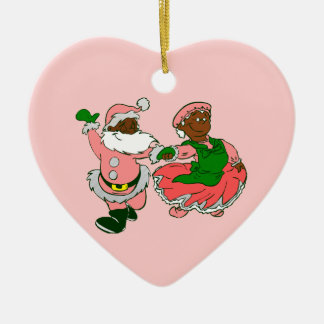  pink christmas black santa claus wife  keramisch ornament