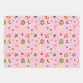 Pink Christmas Candy Wrapping Paper