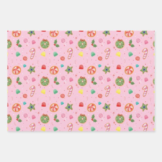 Pink Christmas Candy Wrapping Paper (Voorkant)