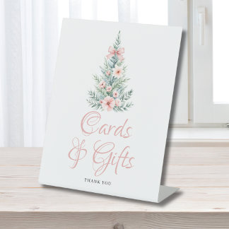 Pink Christmas Girl Baby Shower Cards Gifts  Reclamebord Met Voetstuk