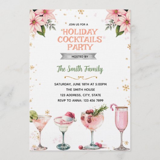 Pink Christmas Girls Night cocktails invitation (Devant)