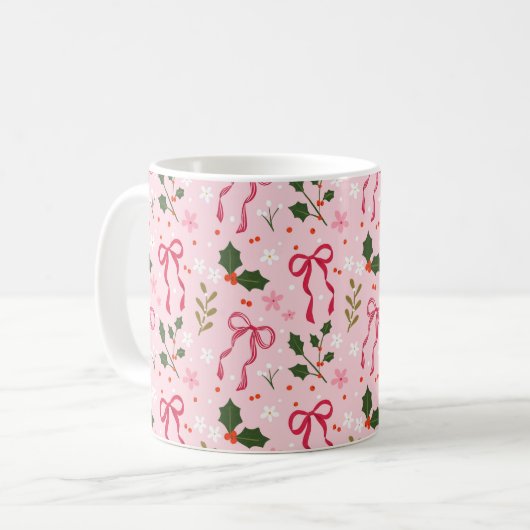 Pink Christmas Holly Bow Mug (Devant gauche)