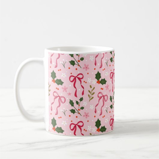 Pink Christmas Holly Bow Mug (Gauche)