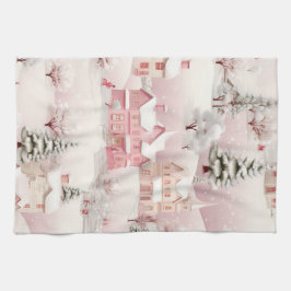Pink Christmas kitchen towel. Theedoek