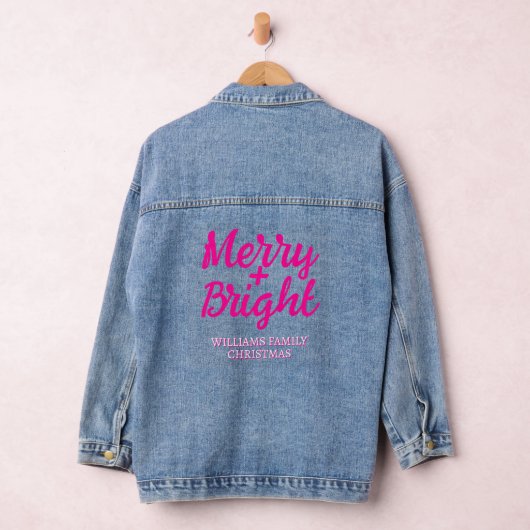 Pink Christmas Merry Bright Familienaam Denim Jacket (Hangar)