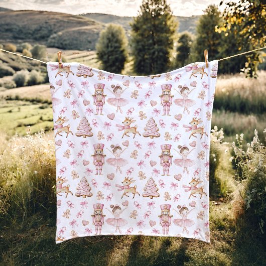 Pink Christmas Nutcracker Fleece Blanket