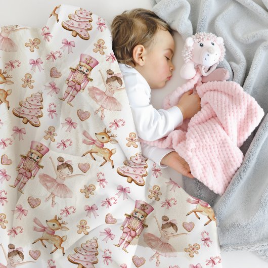 Pink Christmas Nutcracker Fleece Blanket