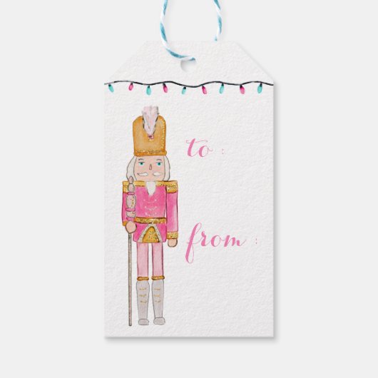 Pink Christmas Nutcracker Holiday Lights Cadeaulabel (Achterkant)