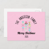 Pink Christmas Nutcracker Pastel Personalized Name Feestdagenkaart (Voorkant / Achterkant)
