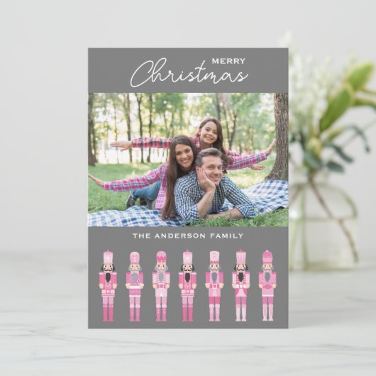 PINK CHRISTMAS NUTCRACKER PHOTO GREETING CARTE (Debout devant)