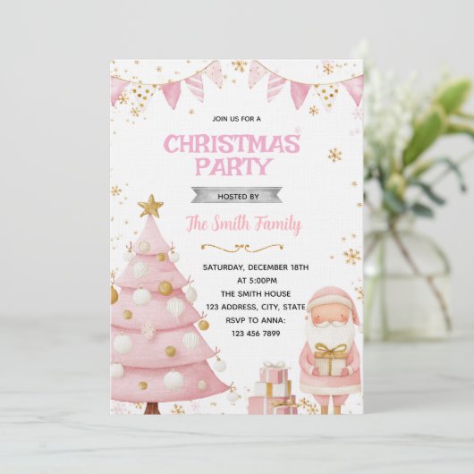 Pink Christmas Party Invitation (Debout devant)
