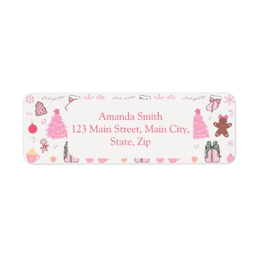 Pink Christmas Pattern Adres Etiket (Voorkant)