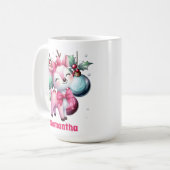 Pink Christmas Reindeer Nom personnalisé Mug (Devant gauche)