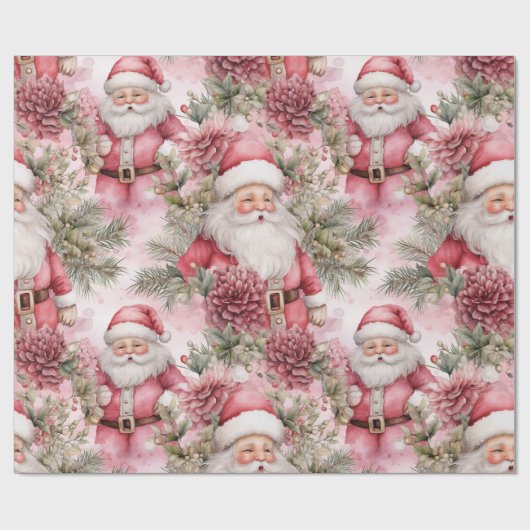 Pink Christmas Santa-clausule Cadeaupapier (Vlak)