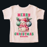 Pink Christmas Snowman Nom personnalisé<br><div class="desc">Pink Christmas Snowman Nom personnalisé t-shirt enfant</div>