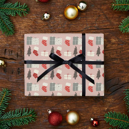 Pink Christmas Stockings Wrapping Paper  Cadeaupapier