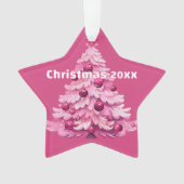 Pink Christmas Tree Dated Photo Star Ornament (voorkant)