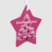 Pink Christmas Tree Dated Photo Star Ornament (voorkant)