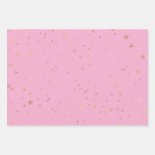 Pink Christmas Tree Gold Snowflakes Inpakpapier Vel (Voorkant 3)
