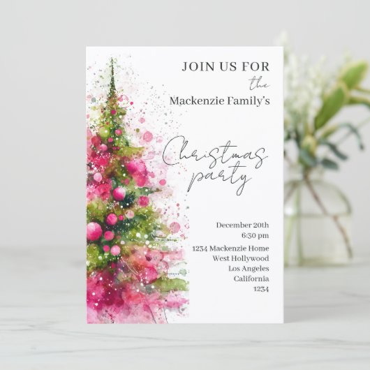  Pink Christmas Tree Party Personalized Invitation (Debout devant)