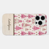 Pink Christmas Tree Phone Case with Name iPhone Hoesje (Achterkant horizontaal)