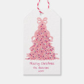 Pink Christmas Tree Pink Bow Cadeaulabel (Voorkant)