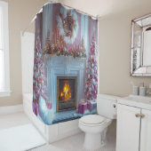 Pink Christmas Tree Pink Candles Fireplace Ostrich Douchegordijn (In situ)