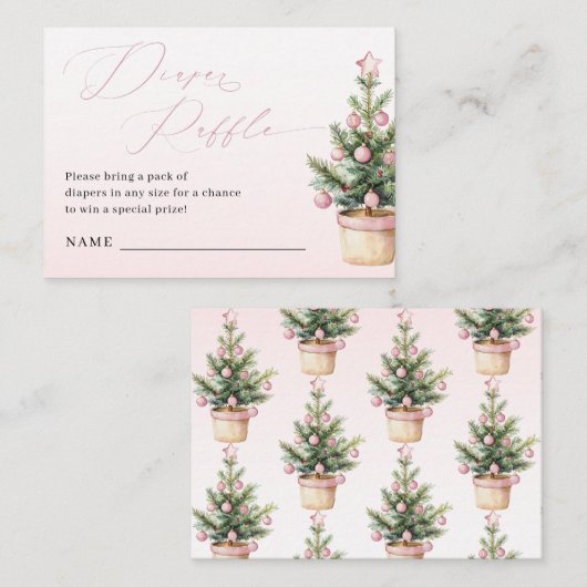 Pink Christmas Tree Winter Girl Diaper Raffle Informatiekaartje (Voorkant / Achterkant)