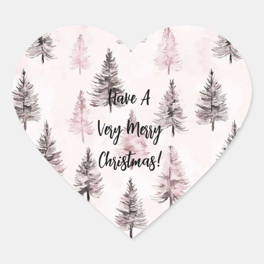 Pink Christmas Trees Hart Sticker (Voorkant)
