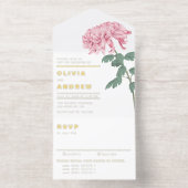 Pink Chrysanthemum Botanical Wedding All In One Uitnodiging (Binnenkant)