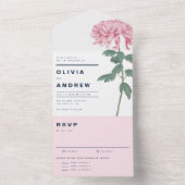 Pink Chrysanthemum Botanical Wedding All In One Uitnodiging (Binnen)