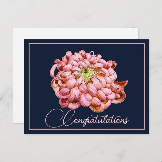 Pink Chrysanthemum Navy Gefeliciteerd met achtergr Briefkaart (Voorkant / Achterkant)