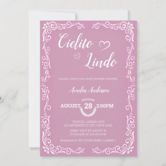 Pink Cielito Lindo Floral Swirl Heart Baby Shower Kaart