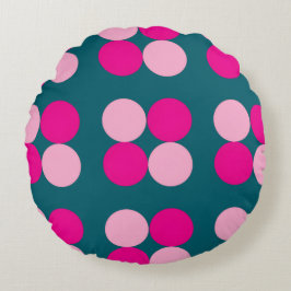 Pink Circles on Green Round Pillow Rond Kussen