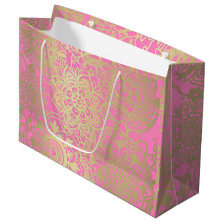 Pink clair et or Mandala Motif Grand sac cadeau