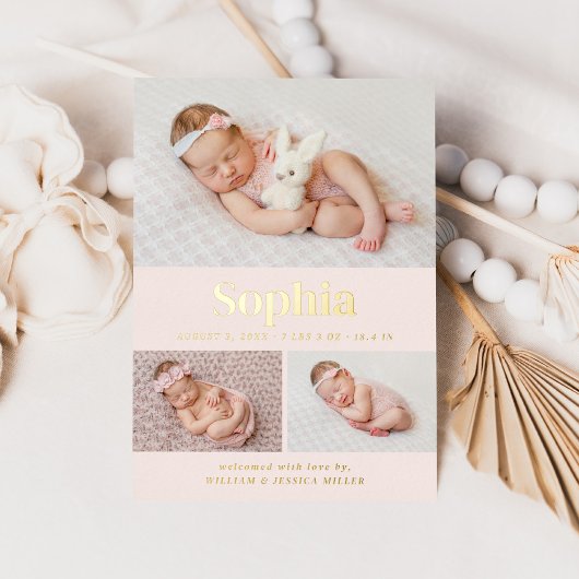 Pink Classic 3 Photo Collage Faire-part de naissan