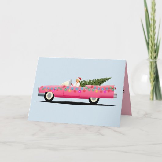 PINK CLASSIC CAR CLASSY CHRISTMAS Wenskaarten Kaart (Voorkant)